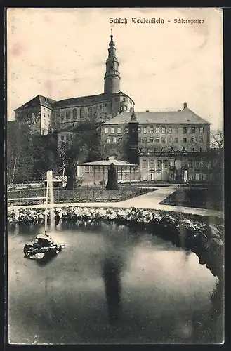 AK Weesenstein, Schlossgarten beim Schloss