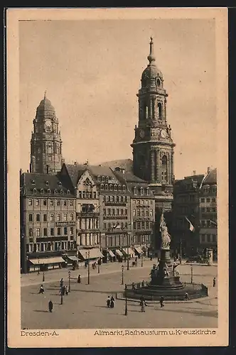 AK Dresden-A., Altmarkt, Rathausturm und Kreuzkirche