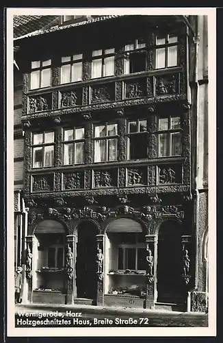 AK Wernigerode, Holzgeschnitztes Haus, Breite Strasse 72