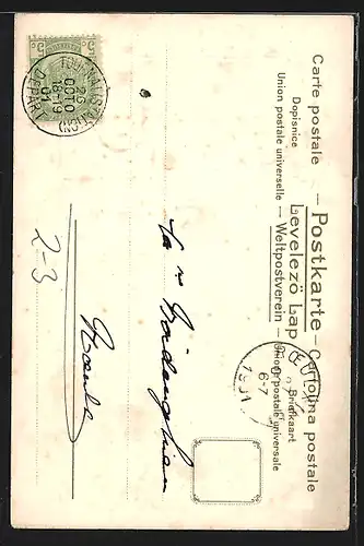 AK Zwei Briefträger werden von Hundewelpen beobachtet