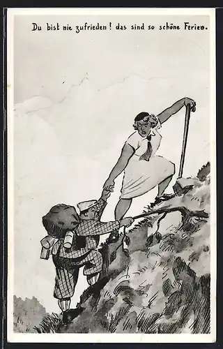 Künstler-AK Ehepaar beim Bergsteigen