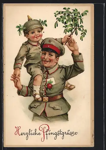 AK Kleiner Soldat mit seinem Vater in Uniform