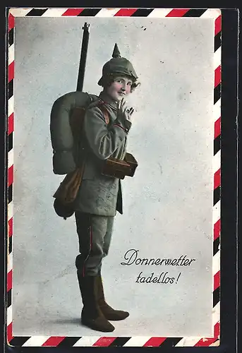 AK Donnerwetter tadellos!, Soldatin in Uniform mit Pickelhaube