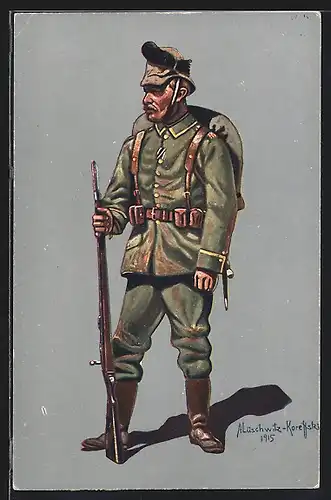 Künstler-AK Unteroffizier des K. Sächs. Schützen-Regt. Prinz Georg Nr. 108 in Felduniform von 1914 /15