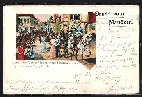 AK Soldaten zu Pferde mit Bräuten beim Kaisermanöver