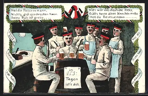 AK Soldaten am Biertisch feiern den Eintritt in die Reserve
