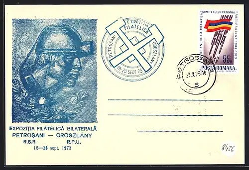 AK Expozitia Filatelica Bilaterala Petrosani-Oroszlany 16.-23. Sept. 1973, Ausstellung
