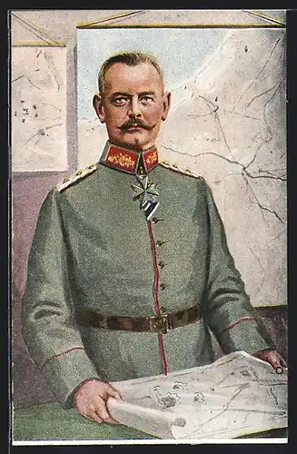 AK Chef des Generalstabes der Feldarmee General von Falkenhayn in Uniform mit einer Landkarte in der Hand