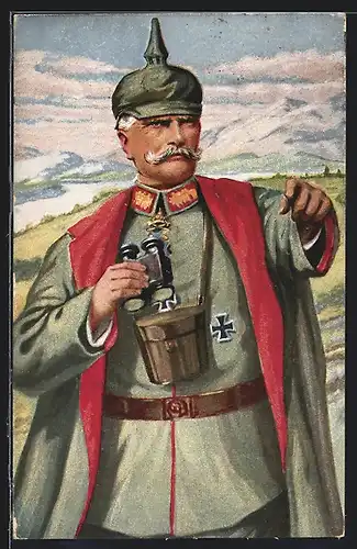AK Heerführer Generalfeldmarschall von Mackensen mit Pickelhaube und Fernglas