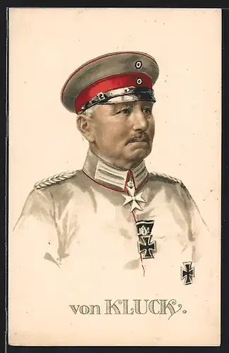AK Reklame Hermann Schött Actiengesellschaft, Portrait Generalleutnant Alexander von Kluck, Propaganda 1. Weltkrieg
