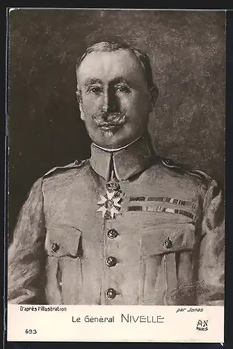 AK Französischer General Nivelle in Uniform, Halbporträt