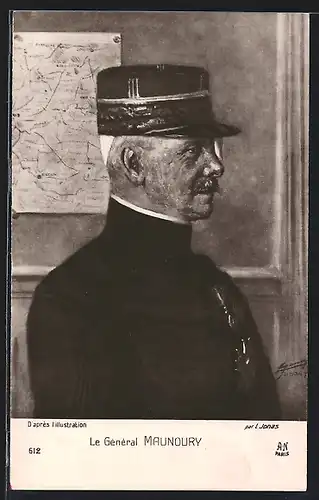 AK Französischer General Maunoury in Uniform, Seitenporträt