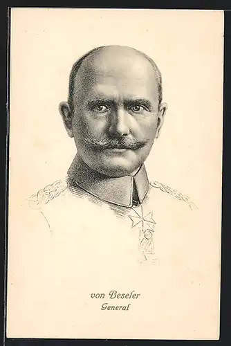 Künstler-AK Heerführer General von Beseler, portraitiert mit Orden und in Uniform