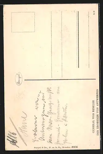 Künstler-AK Heerführer General von Beseler, portraitiert mit Orden und in Uniform