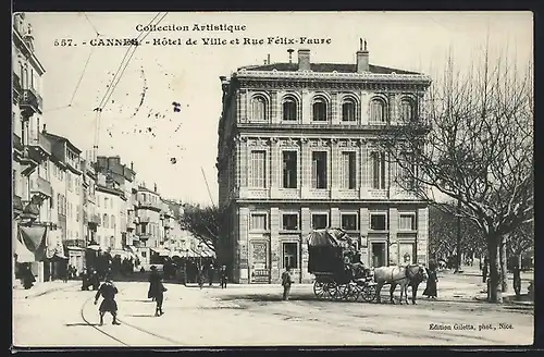 AK Cannes, Hotel de Ville et Rue Fèlix-Faure