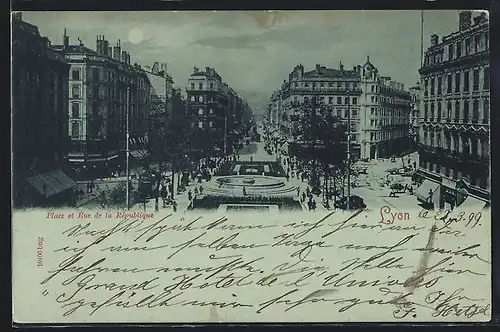 Mondschein-AK Lyon, Place et Rue de la Rèpublique