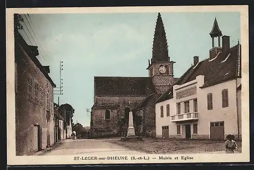 AK St-Lèger-sur-Dheune, Mairie et Eglise