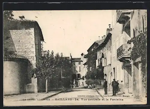 AK Saillans, Vue centrale et la Fontaine