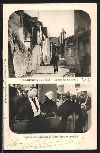 AK Chauvigny, la rue des Chateaux, Costumes et coiffures au marché