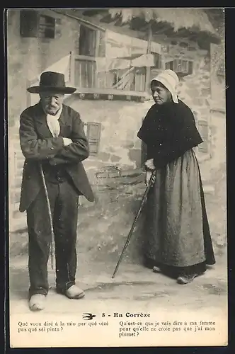 AK En Corrèze, Frau und Mann in Tracht aus Aquitanien / Aquitaine