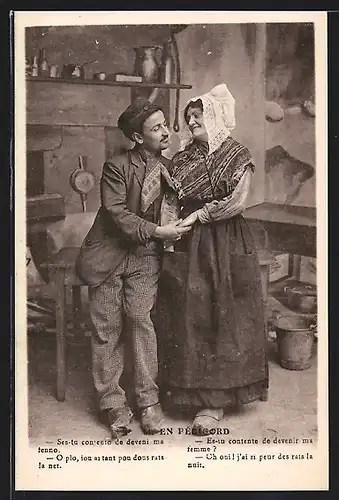 AK En Pèrigord, Ein Paar in Tracht Aquitanien / Aquitaine