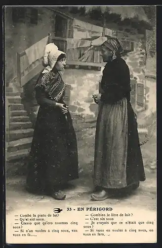 AK En Pèrigorg, Zwei Frauen in Tracht Aquitanien / Aquitaine