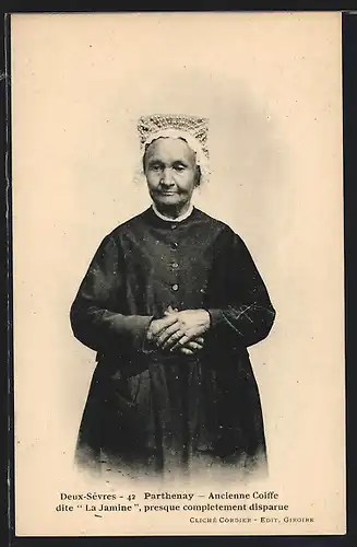 AK Deux-Sèvres-Parthenay, Ancienne Coiffe dite La Jamine, Frau in Tracht Aquitanien / Aquitaine