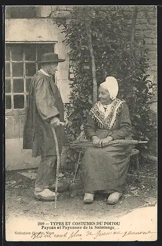 AK Types et Costumes du Poitou, Älteres Paar in Tracht Aquitanien / Aquitaine