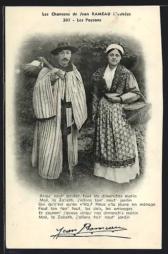 AK Les Paysans, Types du Centre, Paar in Tracht auf dem Heimweg