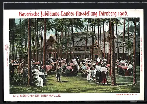 AK bayerische Jubiläums-Landes-Ausstellung Nürnberg 1906, Die Münchner Bierhalle