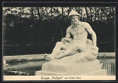 AK München, Ausstellung 1908, Statue Erwin Kurz Flussgott