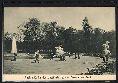 AK München, Ausstellung 1908, Statuen in der Bassin-Anlage