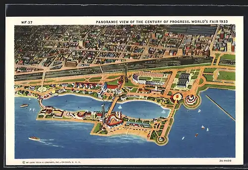 AK Chicago, World`s Fair 1933, Panoramic View of the Century of Progress, Ausstellung