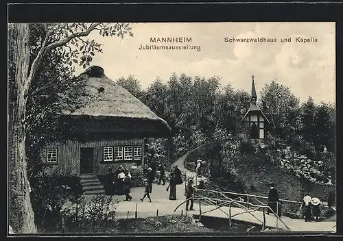 AK Mannheim, Jubiläumsausstellung 1907, Schwarzwaldhaus und Kapelle
