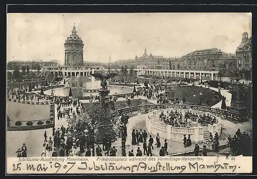 AK Mannheim, Internationale Kunst- & Grosse Gartenbau-Ausstellung 1907, Friedrichsplatz während des Vormittags-Konzertes