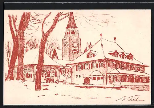 Künstler-AK Bern, Schweiz. Landesausstellung 1914, Häuser und Kirche