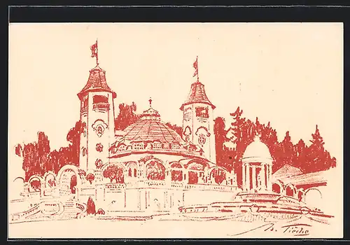 Künstler-AK Bern, Schweiz. Landesausstellung 1914, Pavillon mit Türmen