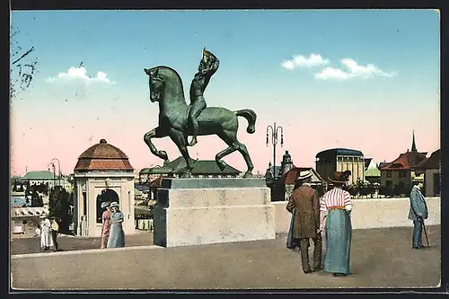 AK Leipzig, Intern. Baufachausstellung 1913, Reiterstandbild von H. C. Andersen