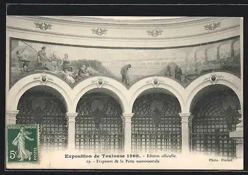 AK Toulouse, Exposition de Toulouse 1908, Fragment de la Porte monumentale