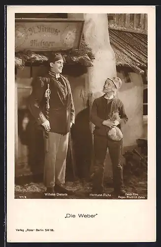 AK Wilhelm Dieterle und Hermann Picha in Die Weber, Filmszene