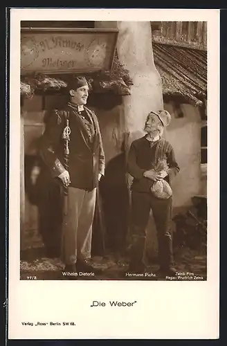 AK Wilhelm Dieterle und Hermann Picha in Die Weber, Filmszene