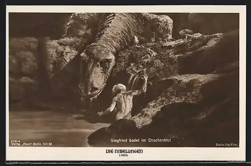 AK Die Nibelungen, I. Teil, Siegfried badet im Drachenblut