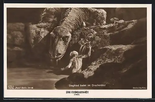 AK Die Nibelungen, I. Teil, Siegfried badet im Drachenblut