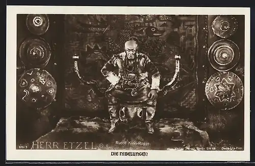 AK Die Nibelungen, 1. Teil, Herr Etzel, Schauspieler Rudolf Klein-Rogge, Filmszene