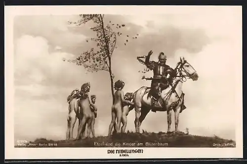 AK Filmszene Die Nibelungen, II. Teil, Etzel und die Kinder am Blütenbaum