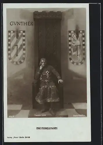 AK König Gunther in seinem Thronsaal, der Schauspieler Theodor Loos in seiner Rolle in Die Nibelungen