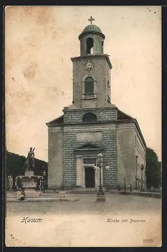 AK Husum / Nordsee, Kirche mit Brunnen