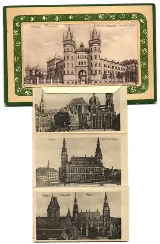 Leporello-AK Aachen, Kaserne 1, Elisenbrunnen, Rathaus, Theater, Bahnhof, Kaserne II