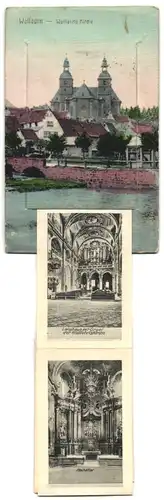 Leporello-AK Walldürn, Wallfahrtskirche Kircheninneres mit Gnadenaltar, Kanzel, Langhaus mit Orgel