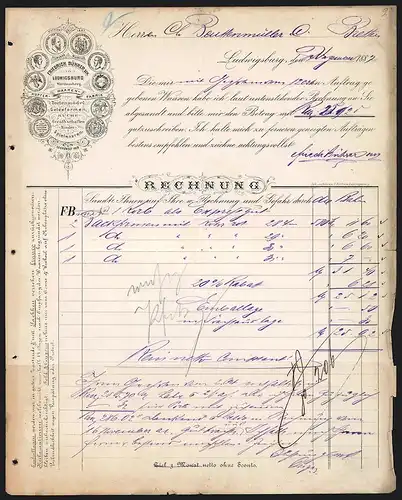 Rechnung Ludwigsburg 1887, Firma Friedrich Bührer Sen., Kupfer-Waaren-Fabrik, Auszeichnungen